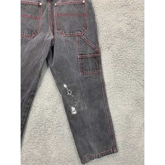 BXJ BOM-X JEANS M10 Boy's Black Red Denim Jeans Distressed Punk Emo 5-Pockets - Picture 5 of 9